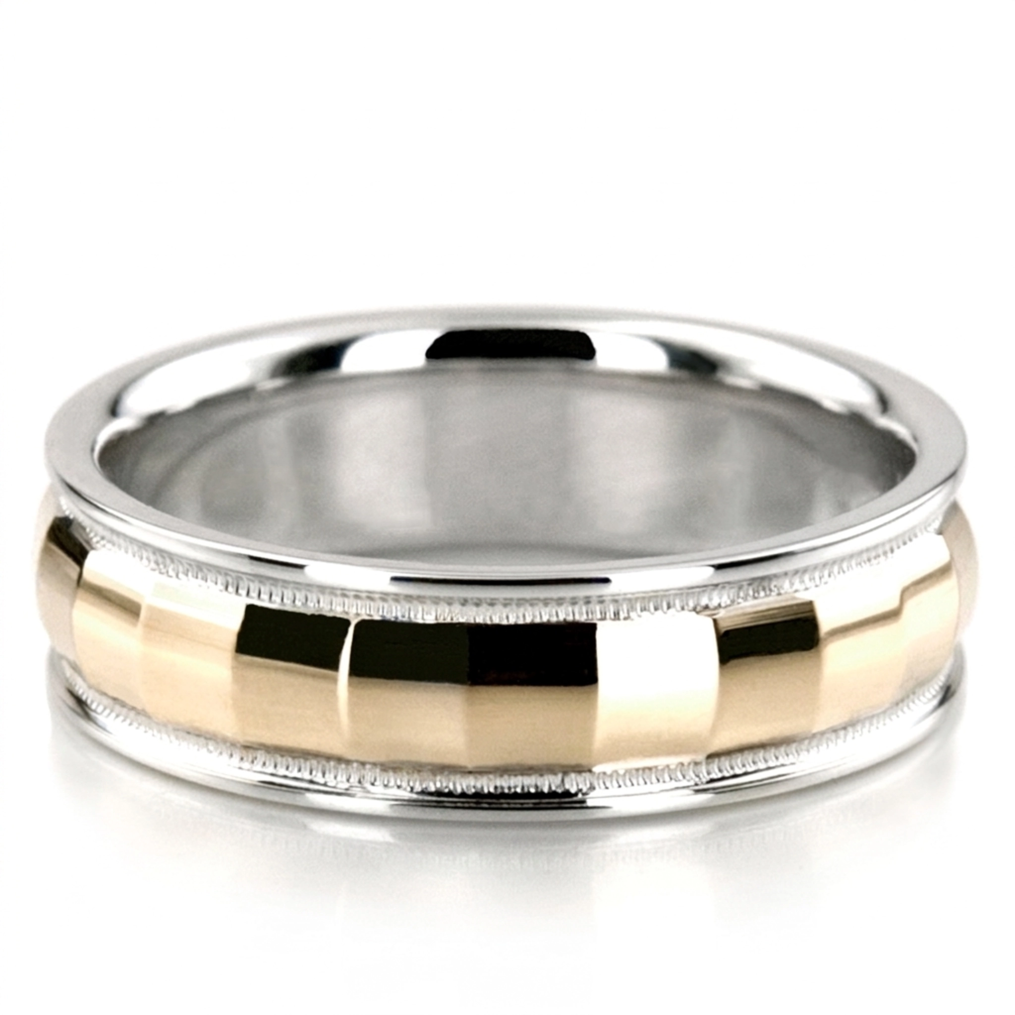 10K white-yellow-white gold 6mm. high polish diamond-carved-wedding-ring - alternate view 2