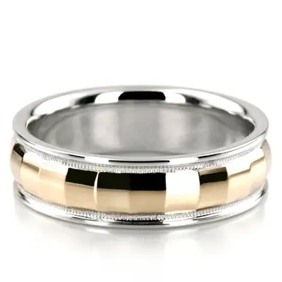 10K white-yellow-white gold 6mm. high polish diamond-carved-wedding-ring - alternate view 2 thumbnail