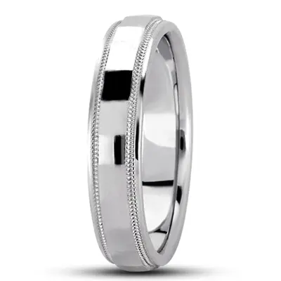 10K white gold 5mm. high polish diamond-carved-wedding-ring - main view thumbnail