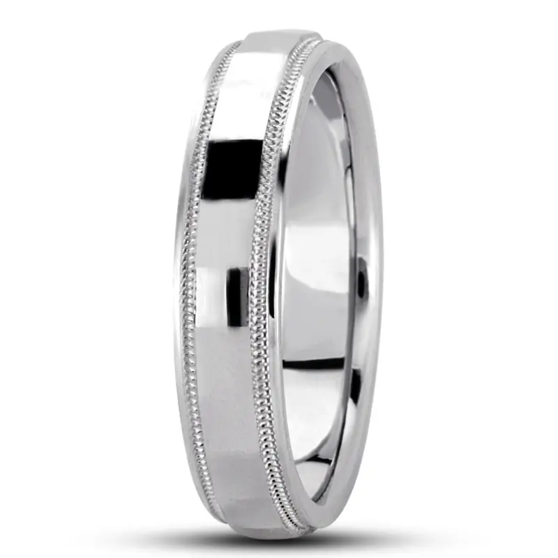 18K white gold 5mm. high polish diamond-carved-wedding-ring - alternate view 6