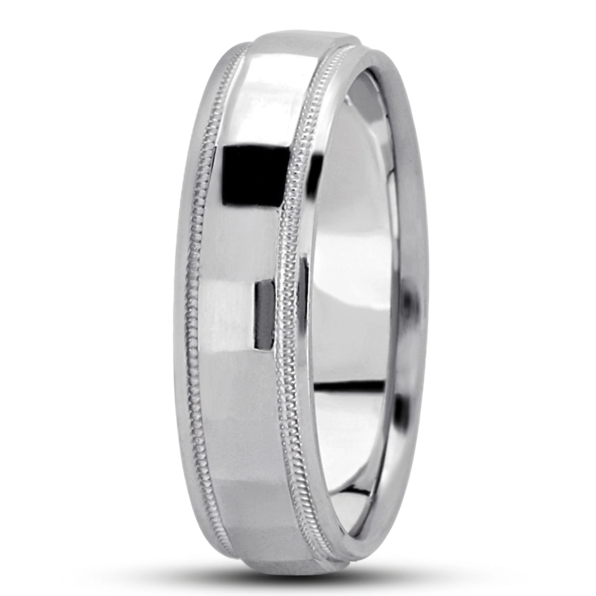 10K white gold 6mm. high polish diamond-carved-wedding-ring - alternate view 6