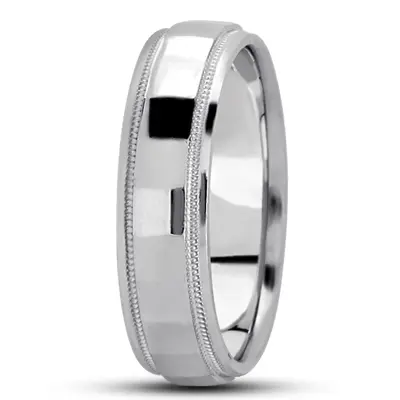 10K white gold 6mm. high polish diamond-carved-wedding-ring - alternate view 6 thumbnail