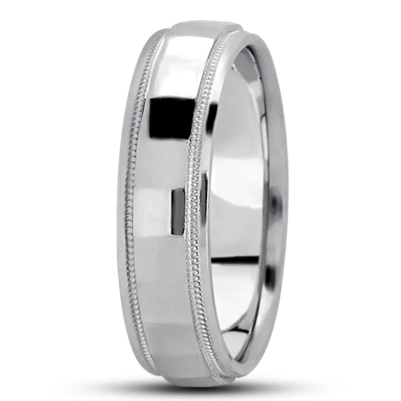 18K white gold 6mm. high polish diamond-carved-wedding-ring - alternate view 5