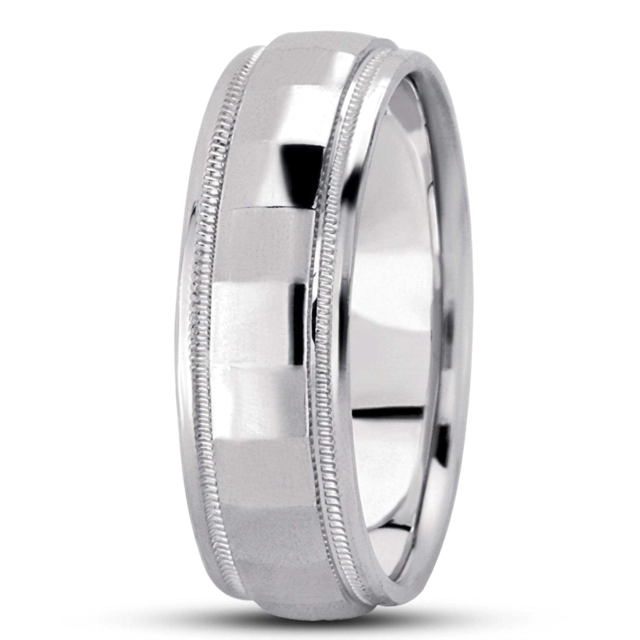 10K white gold 7mm. high polish diamond-carved-wedding-ring - alternate view 5