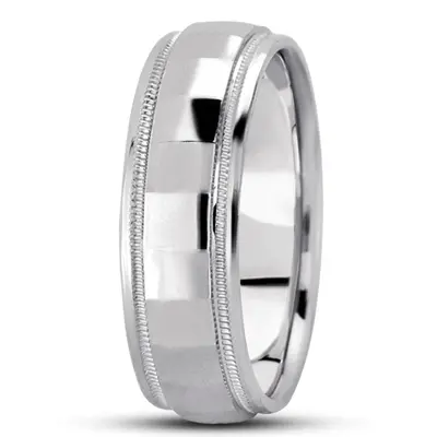 10K white gold 7mm. high polish diamond-carved-wedding-ring - alternate view 5 thumbnail