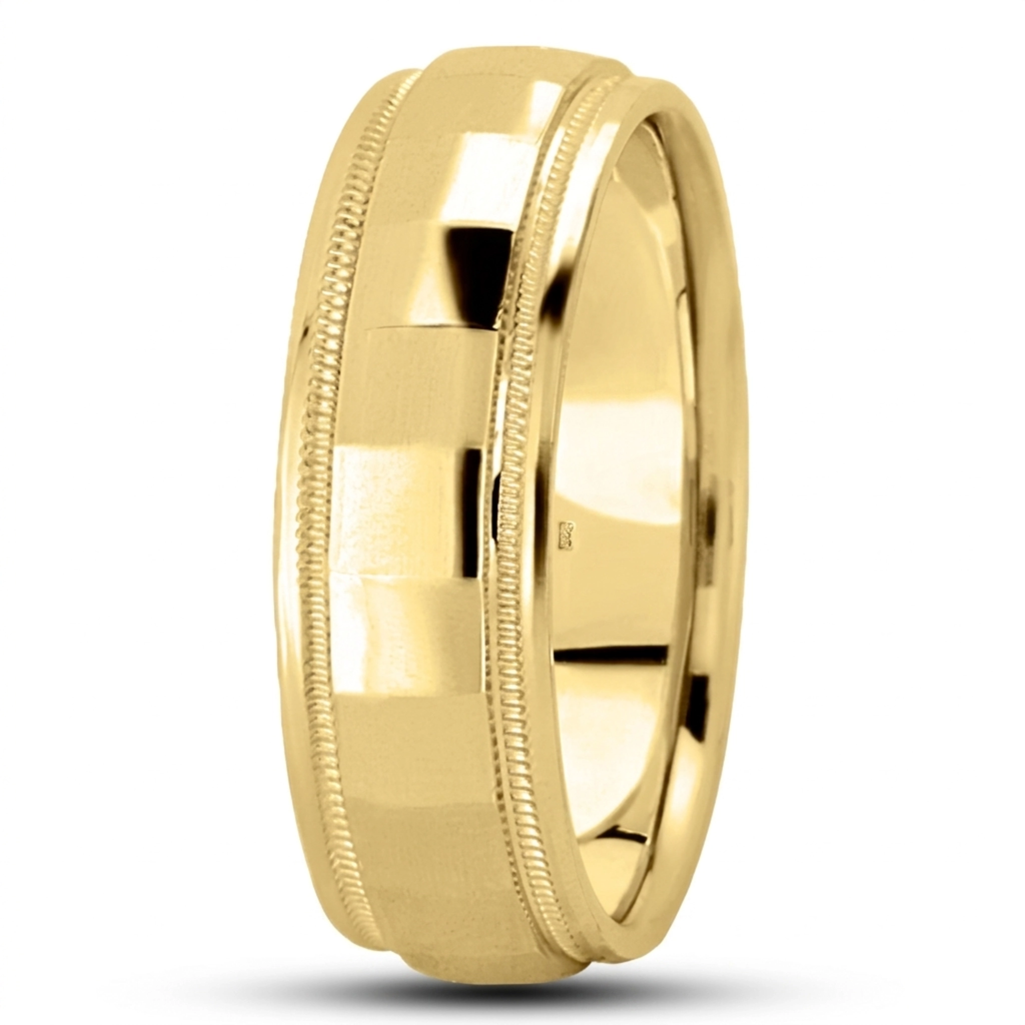 10K yellow gold 7mm. high polish diamond-carved-wedding-ring - alternate view 7