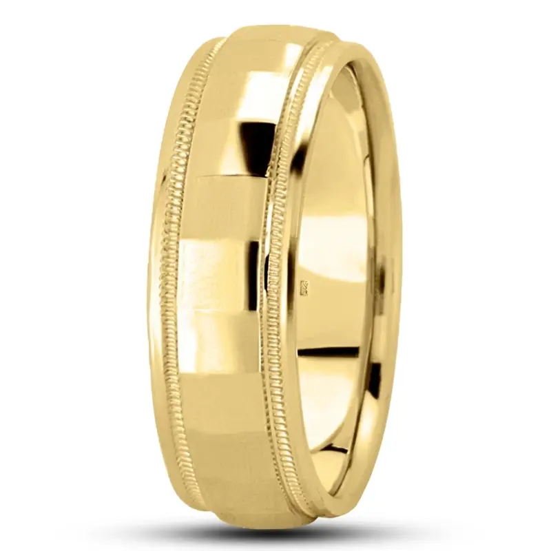 18K yellow gold 7mm. high polish diamond-carved-wedding-ring - alternate view 7