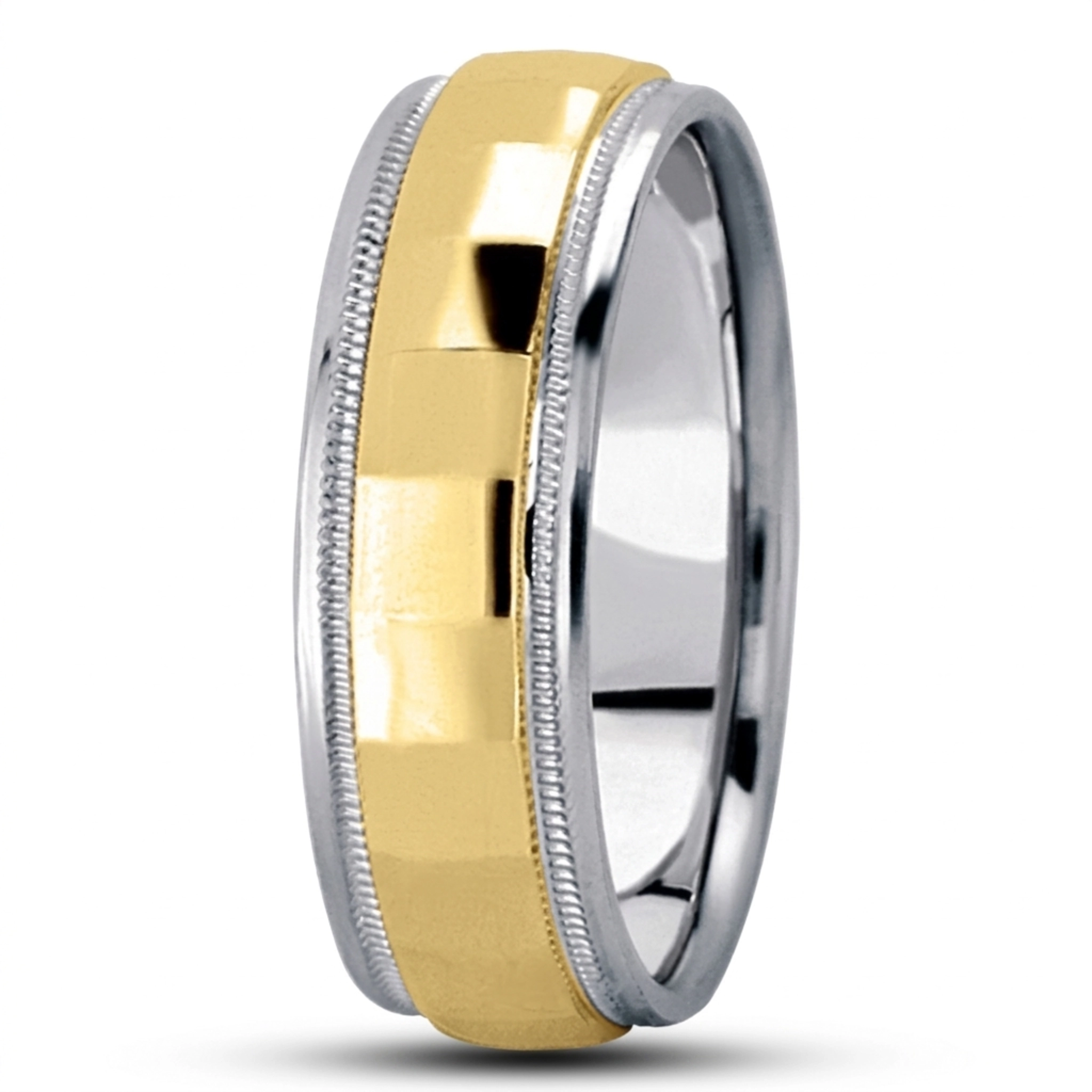 10K white-yellow-white gold 7mm. high polish diamond-carved-wedding-ring - alternate view 8