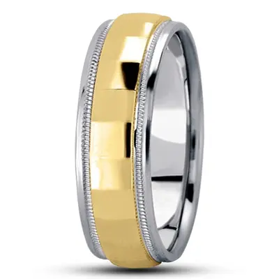 10K white-yellow-white gold 7mm. high polish diamond-carved-wedding-ring - alternate view 8 thumbnail