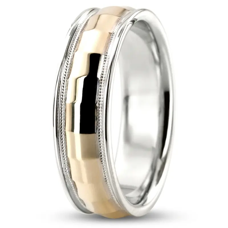 18K white-yellow-white gold 6mm. high polish diamond-carved-wedding-ring - alternate view 10