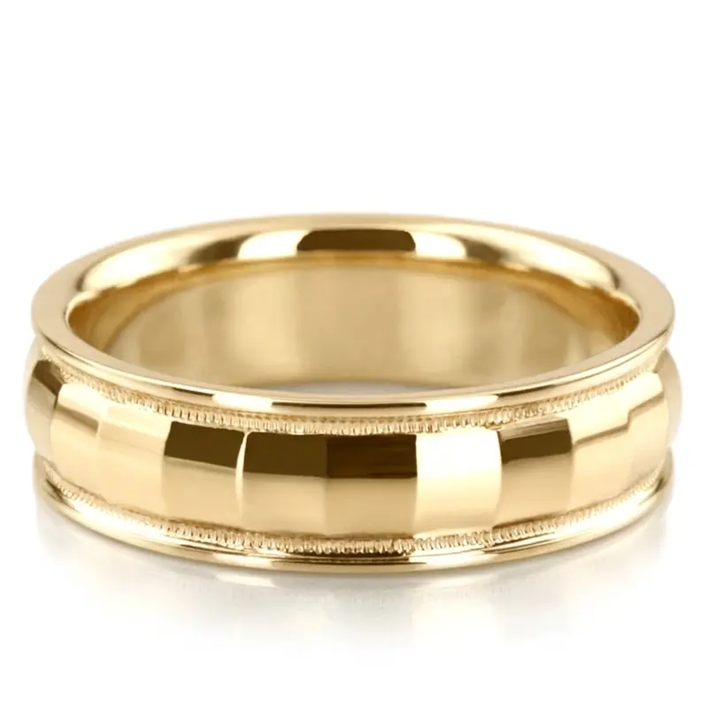 18K yellow gold 6mm. high polish diamond-carved-wedding-ring - alternate view 2