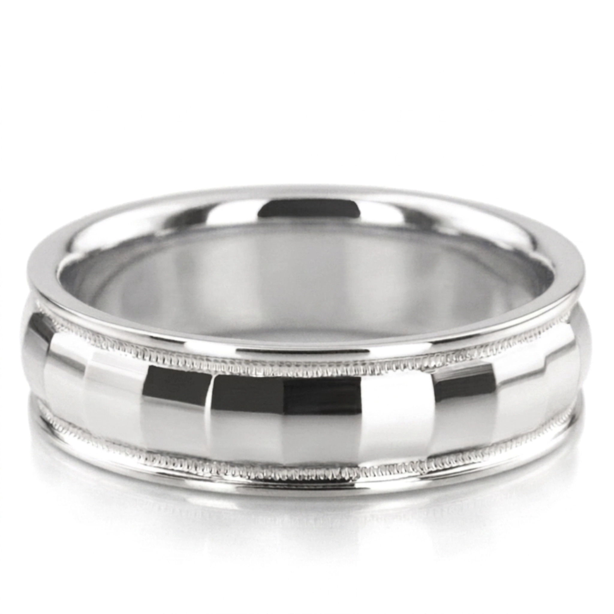 10K white gold 6mm. high polish diamond-carved-wedding-ring - alternate view 4