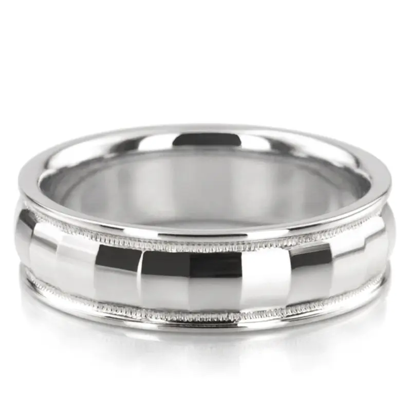 18K white gold 6mm. high polish diamond-carved-wedding-ring - alternate view 3