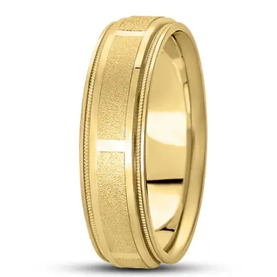 10K yellow gold 7mm. stone finish diamond-carved-weddingband - alternate view 2 thumbnail