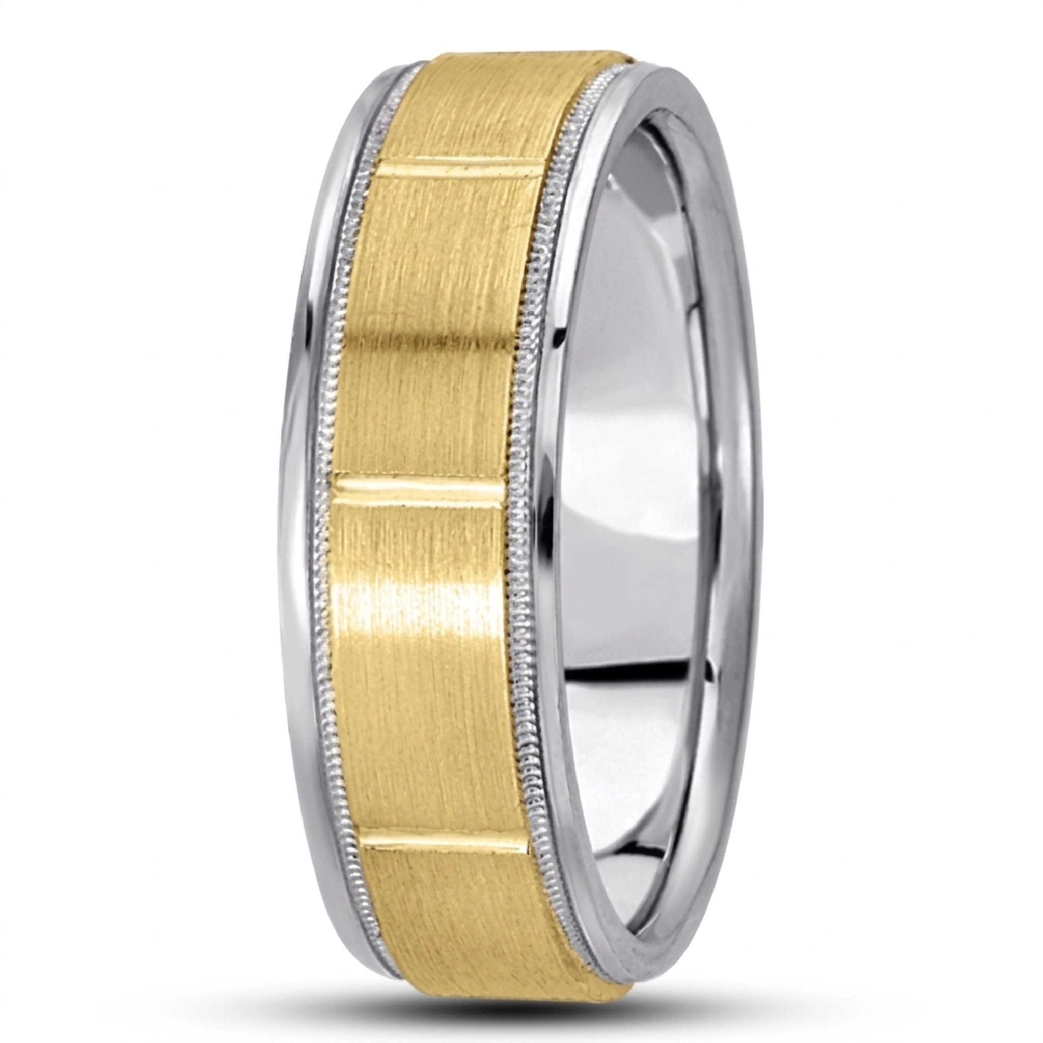 10K white-yellow-white gold 8mm. satin diamond-carved-wedding-bands - alternate view 3
