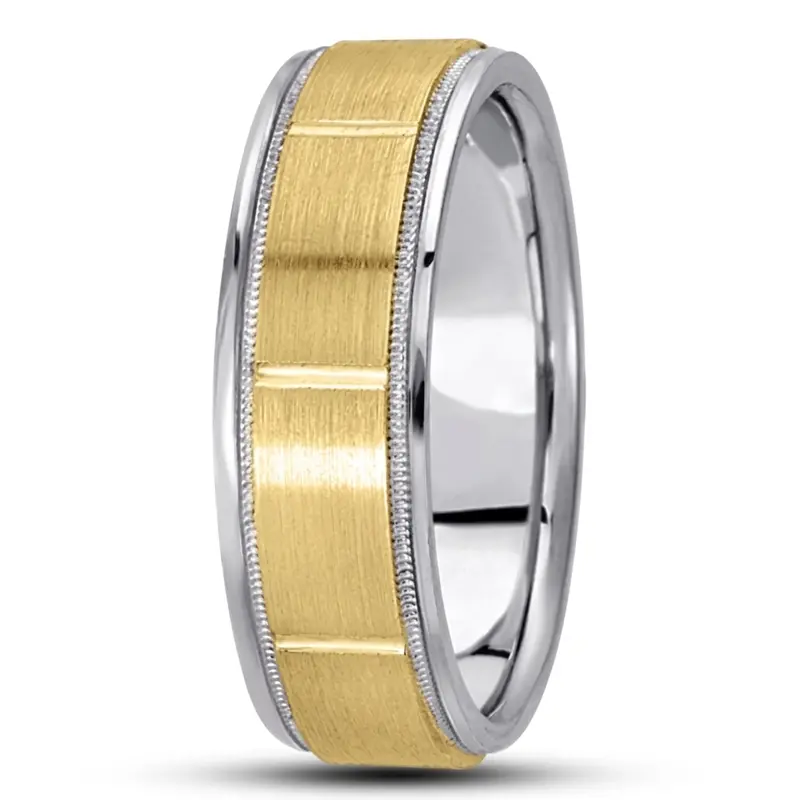 10K white-yellow-white gold 8mm. satin diamond-carved-wedding-bands - alternate view 3