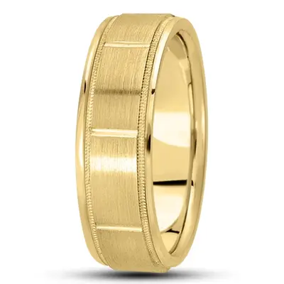 10K yellow gold 8mm. satin diamond-carved-wedding-bands - alternate view 5 thumbnail