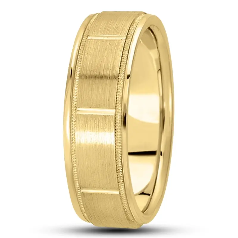 10K yellow gold 8mm. satin diamond-carved-wedding-bands - alternate view 5