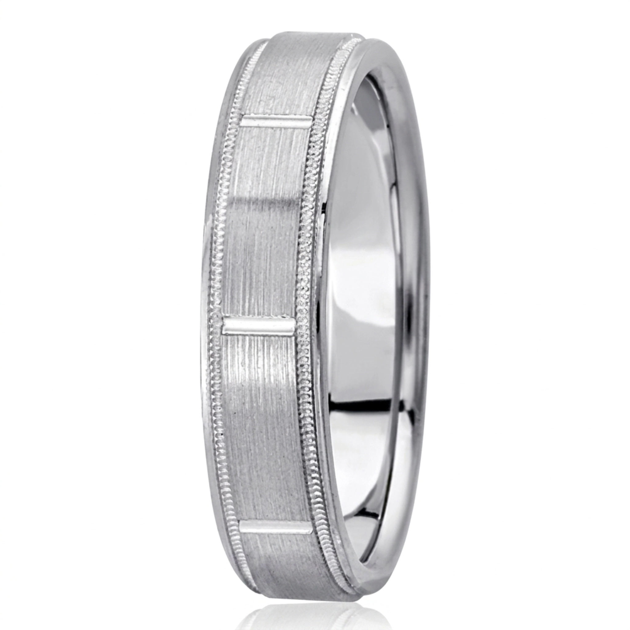 10K white gold 6mm. satin diamond-carved-wedding-bands - main view