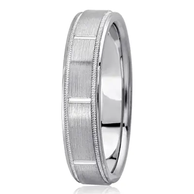 10K white gold 6mm. satin diamond-carved-wedding-bands - main view thumbnail