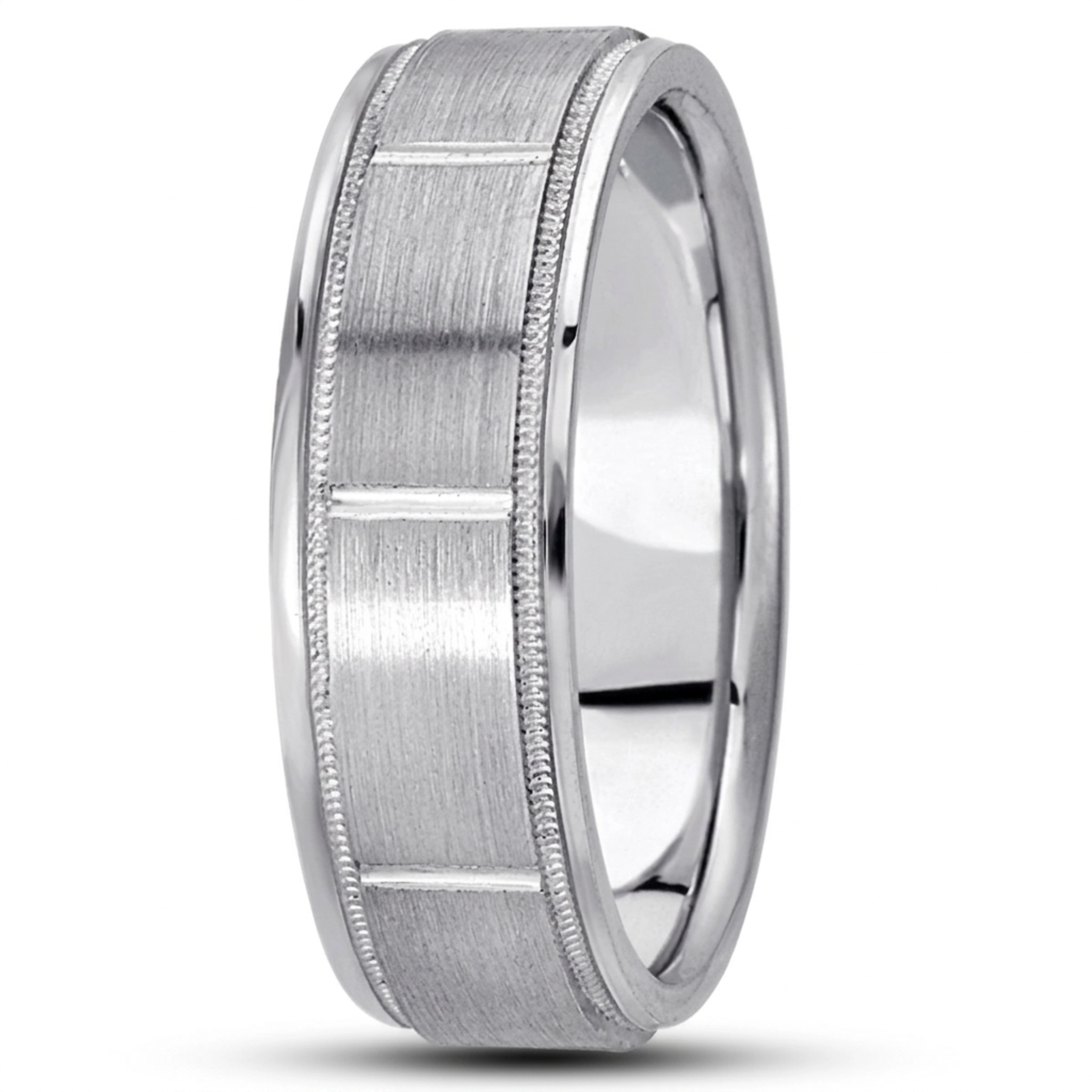 10K white gold 8mm. satin diamond-carved-wedding-bands - alternate view 4