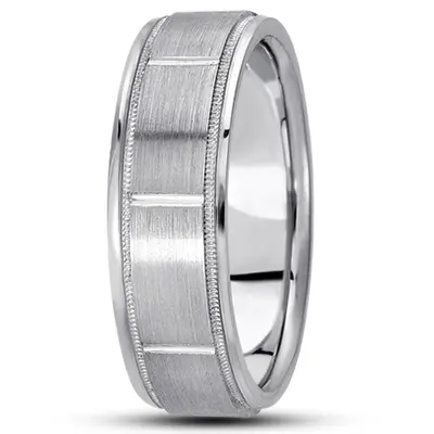 10K white gold 8mm. satin diamond-carved-wedding-bands - alternate view 4 thumbnail