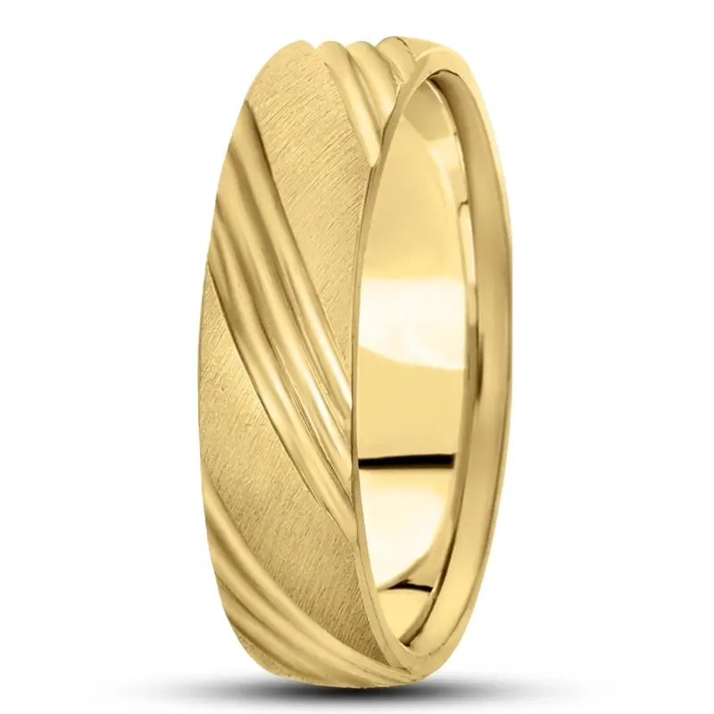 10K yellow gold 6.5mm satin diamond-cut-wedding-band - alternate view 2