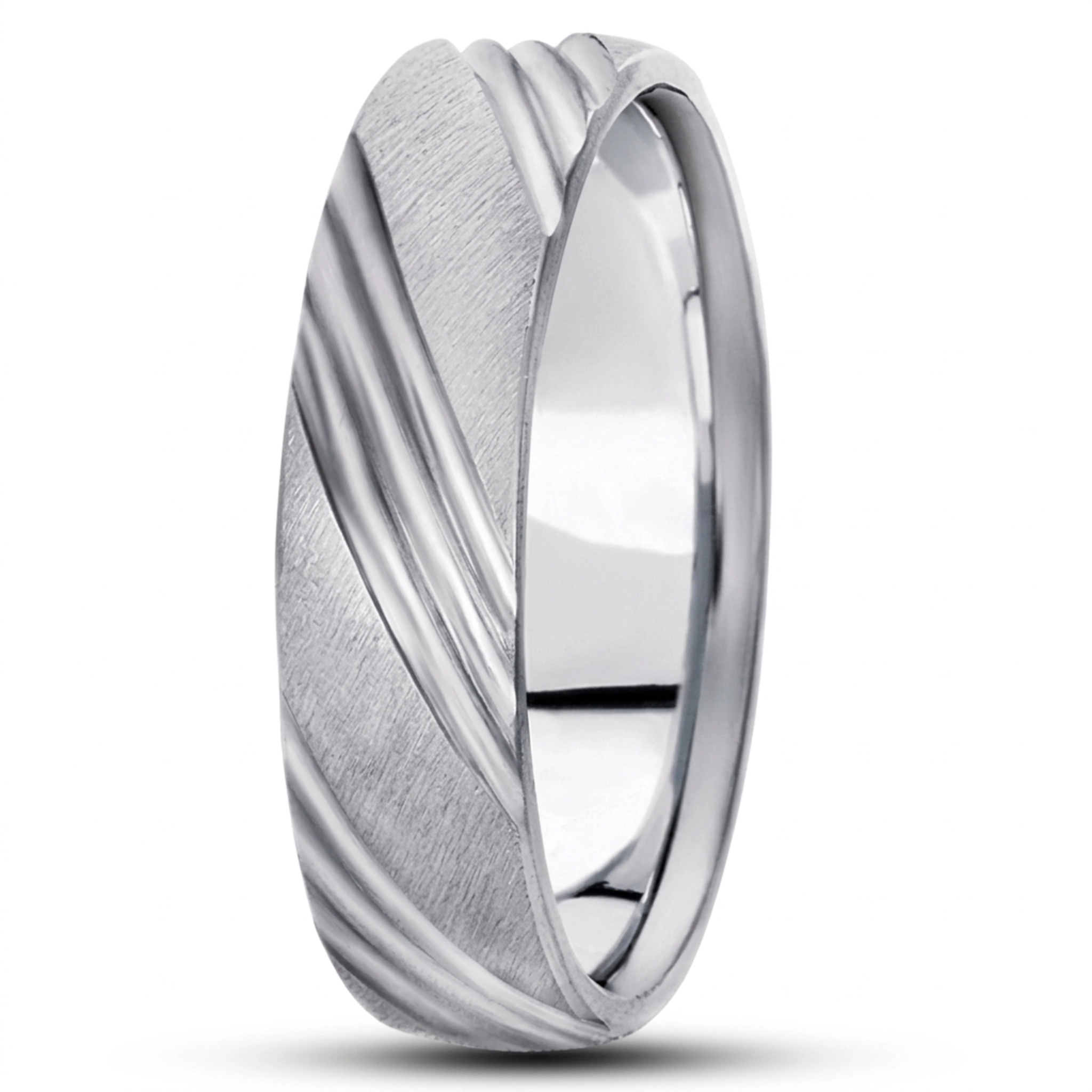 10K white gold 6.5mm satin diamond-cut-wedding-band - main view