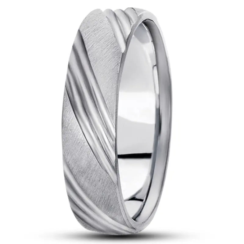 10K white gold 6.5mm satin diamond-cut-wedding-band - main view