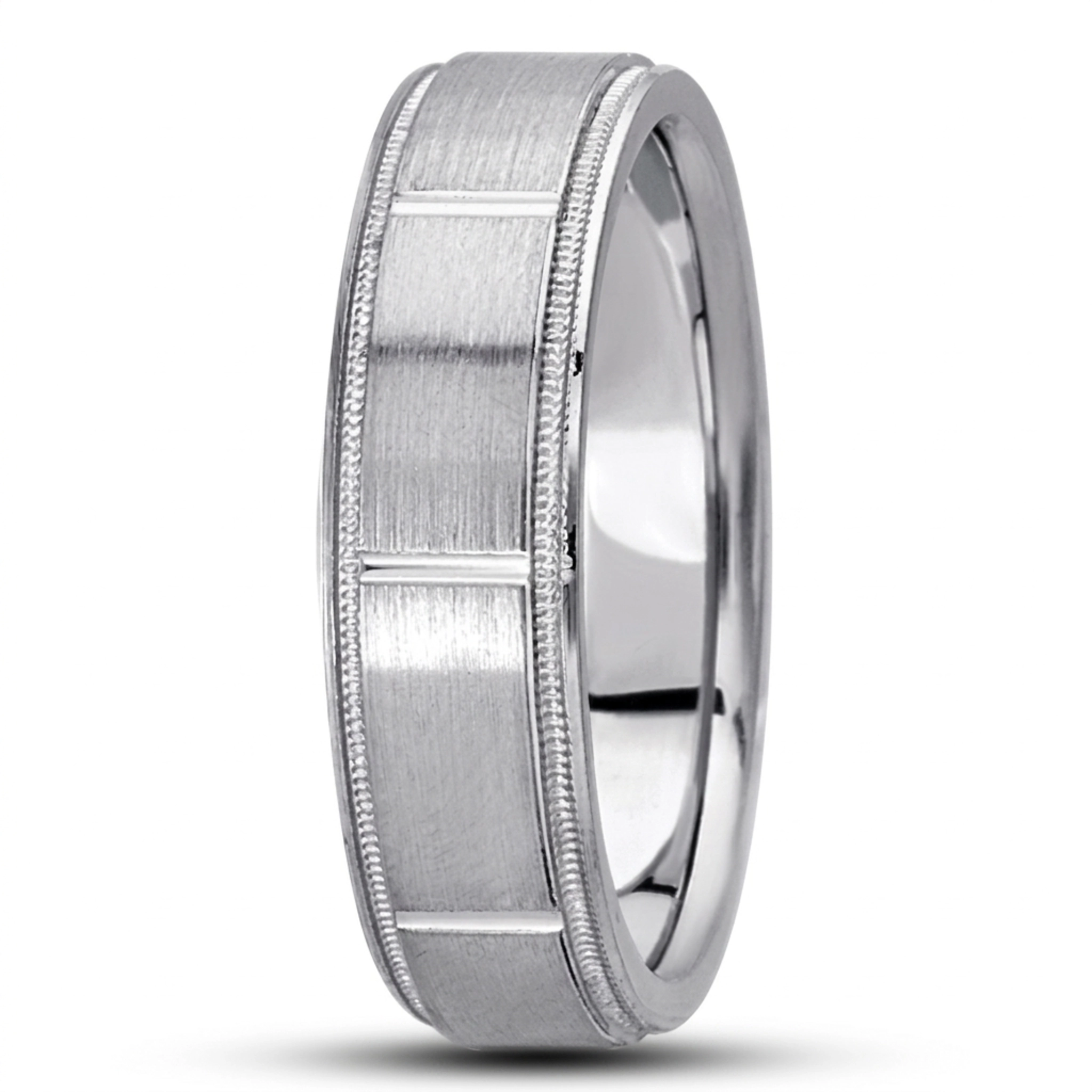 10K white gold 7mm. satin diamond-carved-wedding-bands - alternate view 2