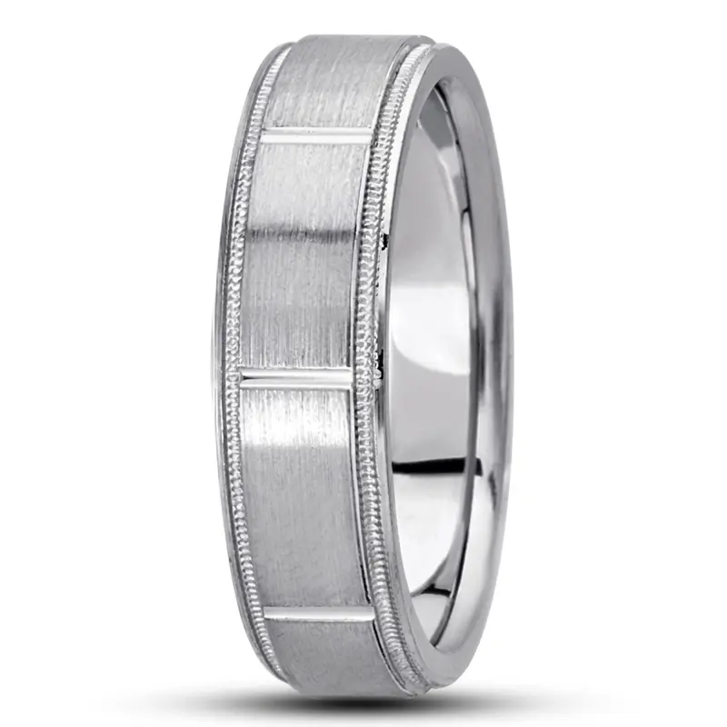 10K white gold 7mm. satin diamond-carved-wedding-bands - alternate view 2