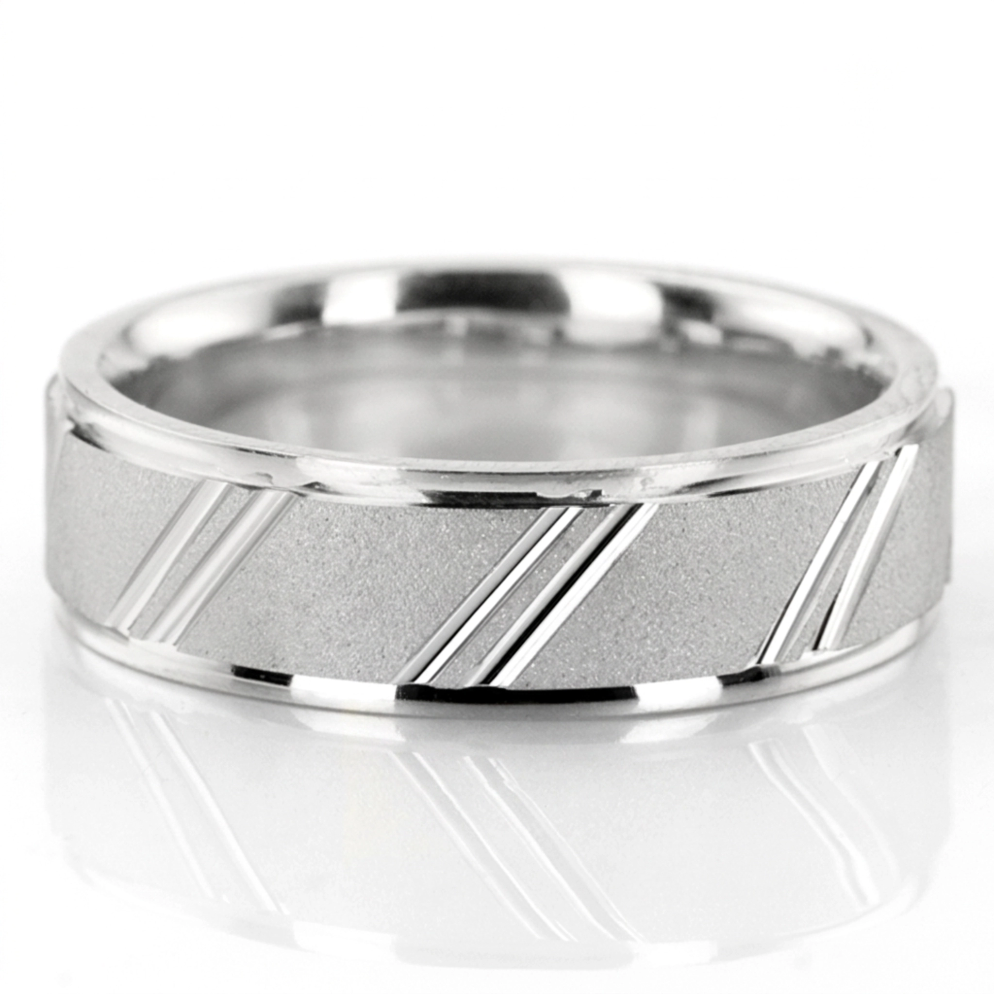 10K white gold 6mm. stone finish diamond-cut-wedding-ring - alternate view 2