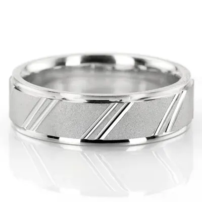 10K white gold 6mm. stone finish diamond-cut-wedding-ring - alternate view 2 thumbnail