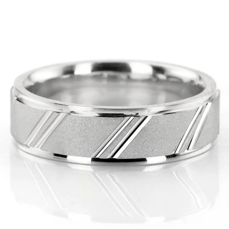 10K white gold 6mm. stone finish diamond-cut-wedding-ring - alternate view 2