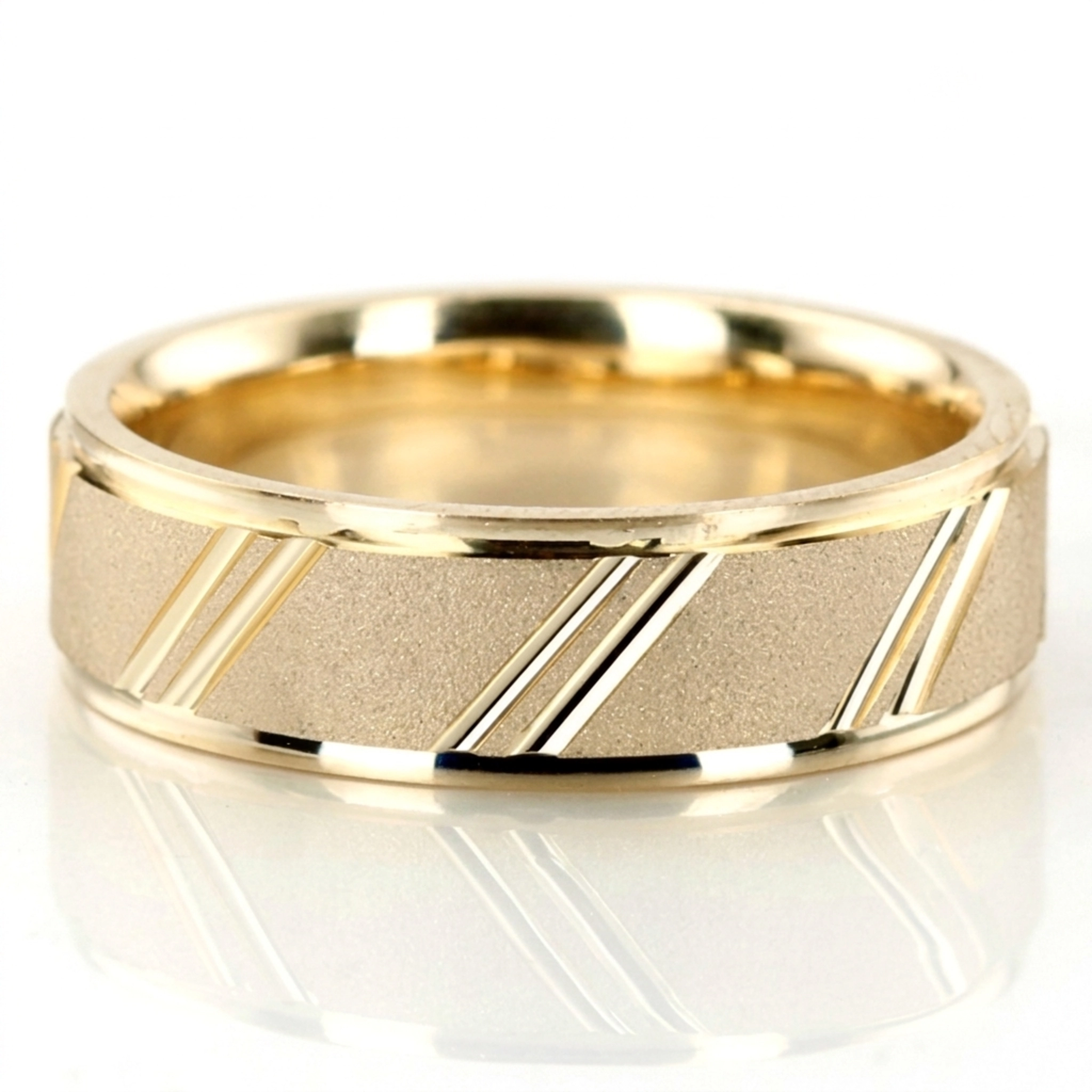 10K yellow gold 6mm. stone finish diamond-cut-wedding-ring - main view