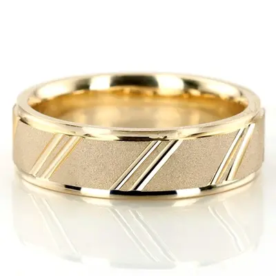 Angled Cut Step Edge Basic Carved Wedding Band 