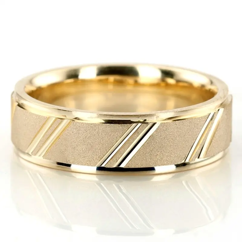 10K yellow gold 6mm. stone finish diamond-cut-wedding-ring - main view