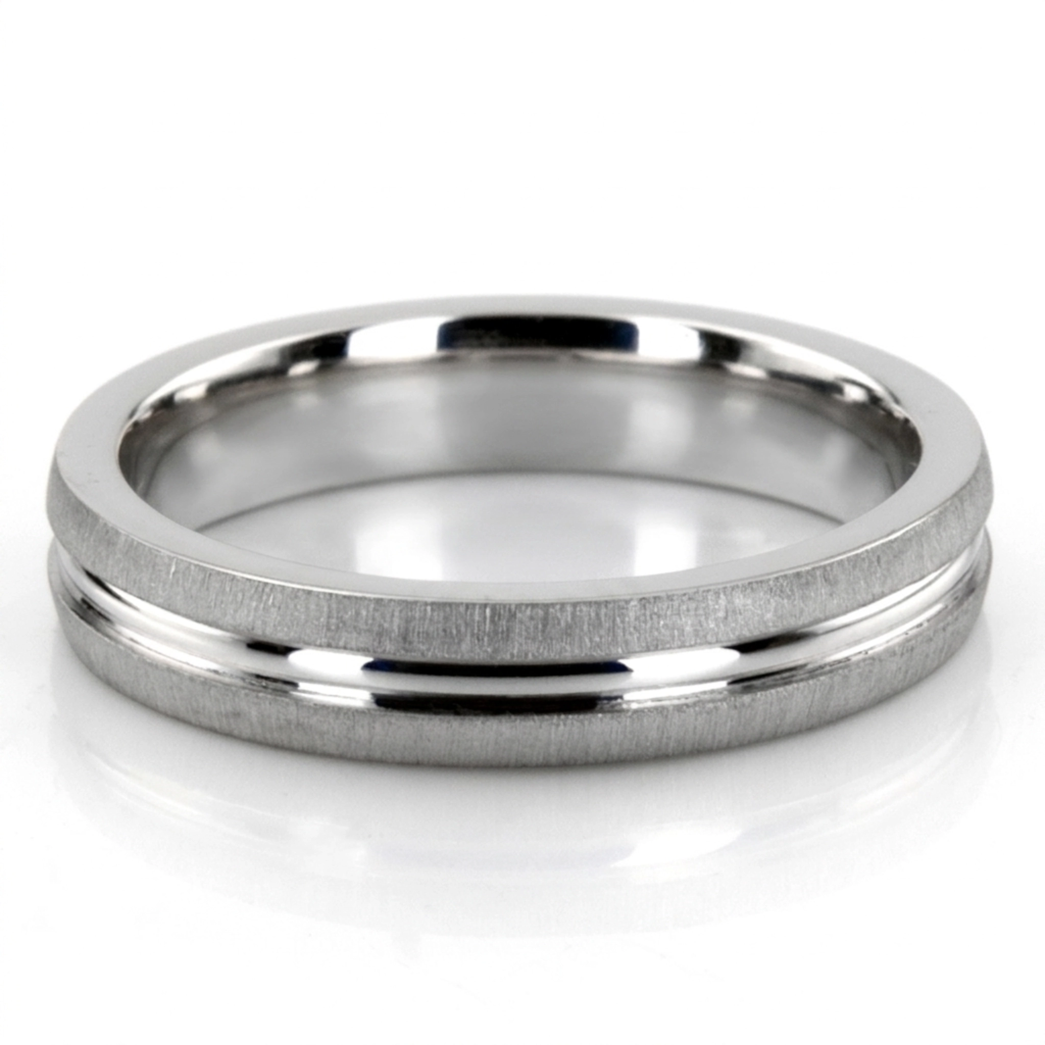 10K white gold 4mm. cross satin diamond-cut-wedding-band - main view