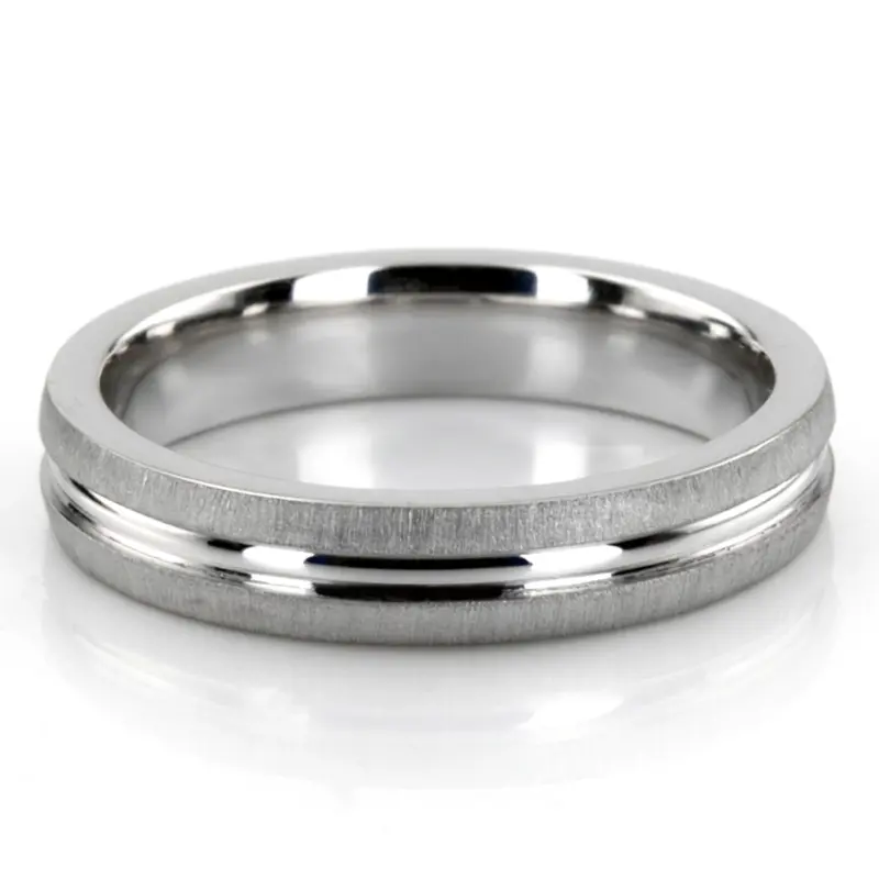 14K white gold 4mm. cross satin diamond-cut-wedding-band - main view