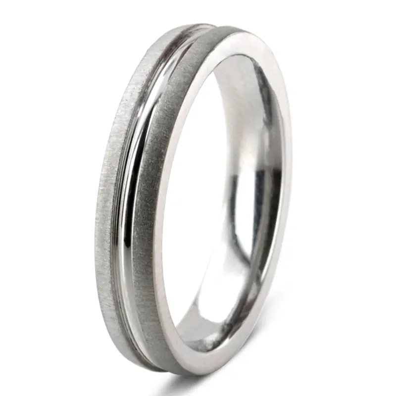 14K white gold 4mm. cross satin diamond-cut-wedding-band - alternate view 4