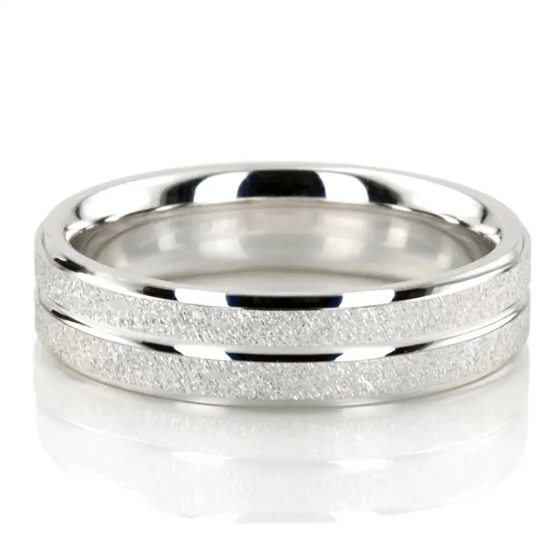 10K white gold 5mm. diamond cut basic-carved-weddingbands - main view