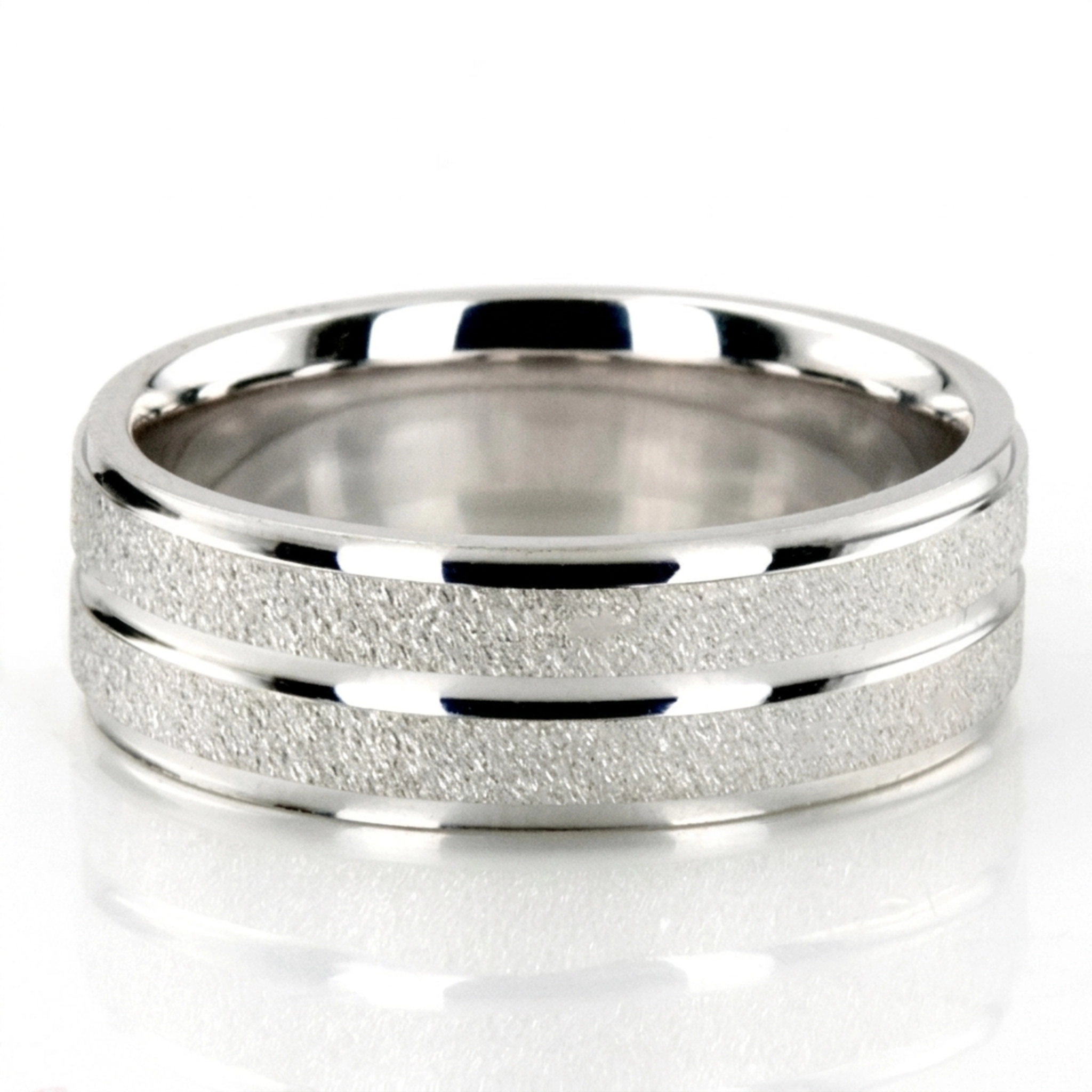 10K white gold 7mm. diamond cut basic-carved-weddingbands - alternate view 3