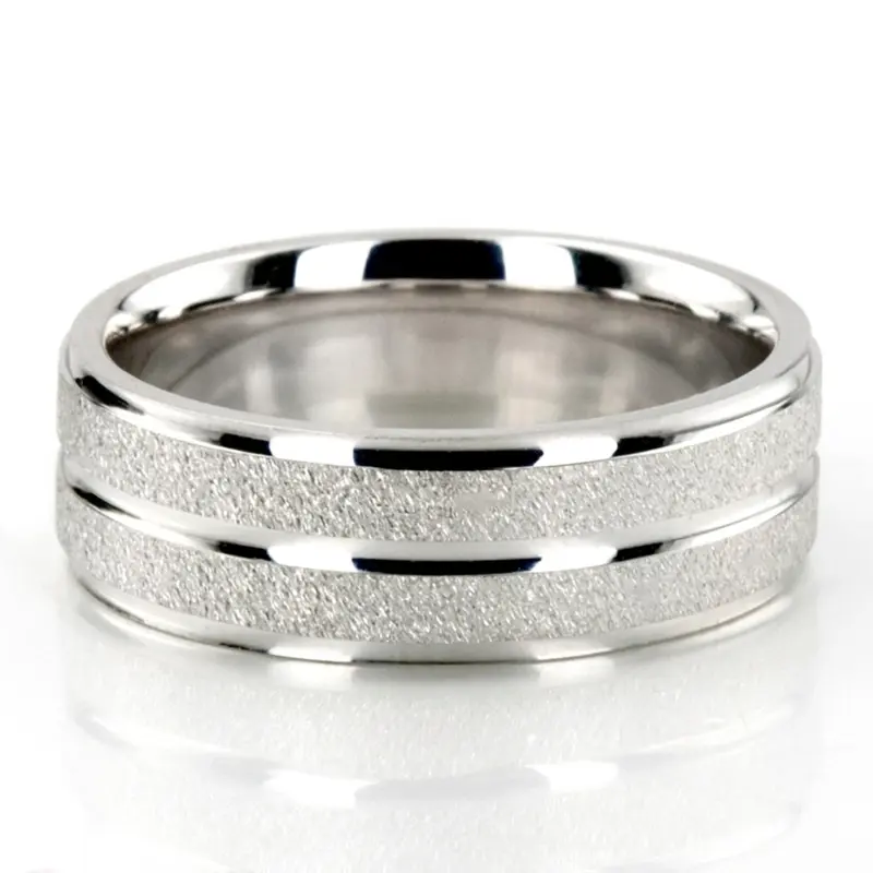 10K white gold 7mm. diamond cut basic-carved-weddingbands - alternate view 3
