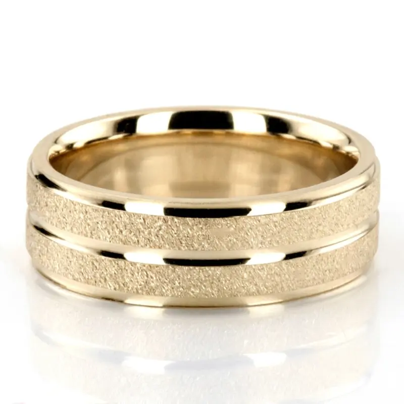 10K yellow gold 7mm. diamond cut basic-carved-weddingbands - alternate view 4