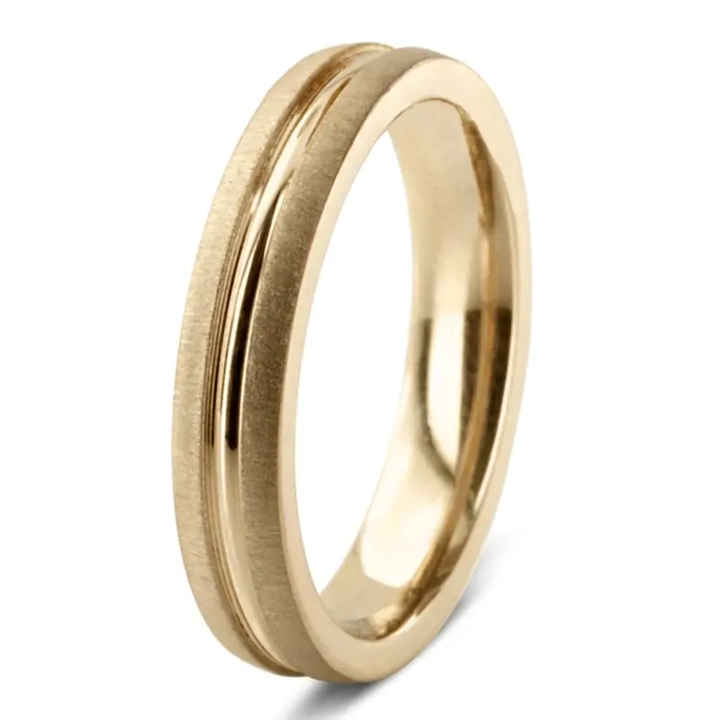 14K yellow gold 4mm. cross satin diamond-cut-wedding-band - alternate view 3