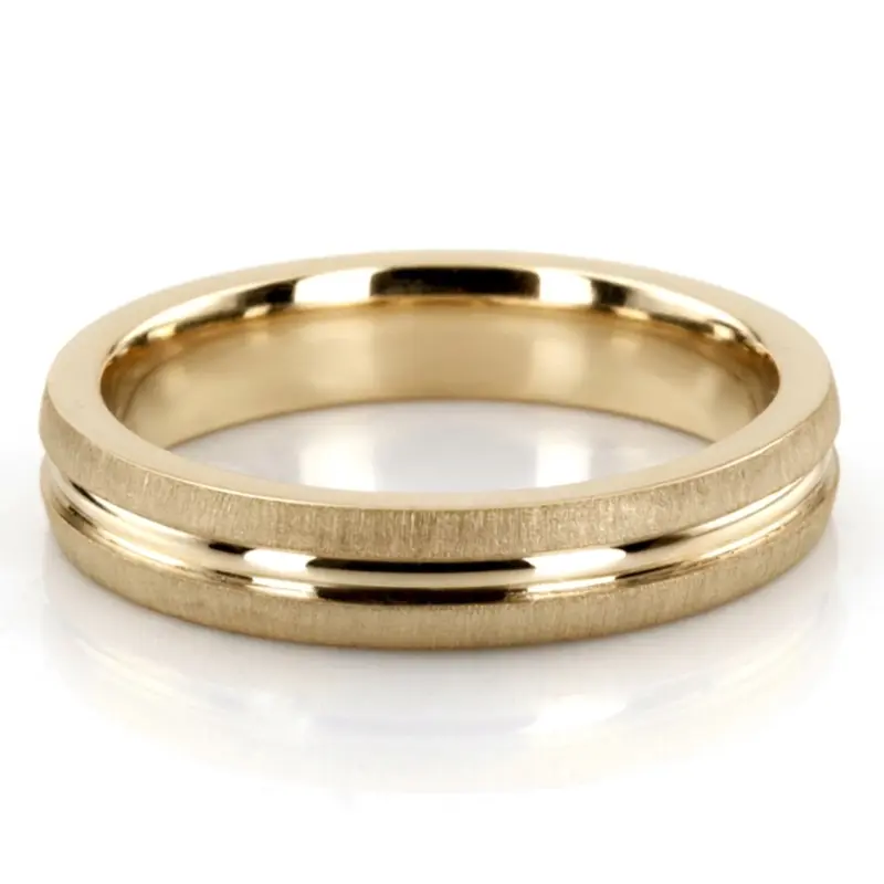 14K yellow gold 4mm. cross satin diamond-cut-wedding-band - alternate view 2