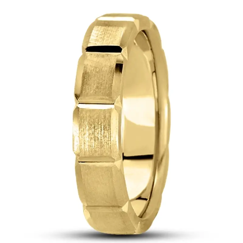 10K yellow gold 5mm. satin basic-diamond-carved-wedding-ring - alternate view 2