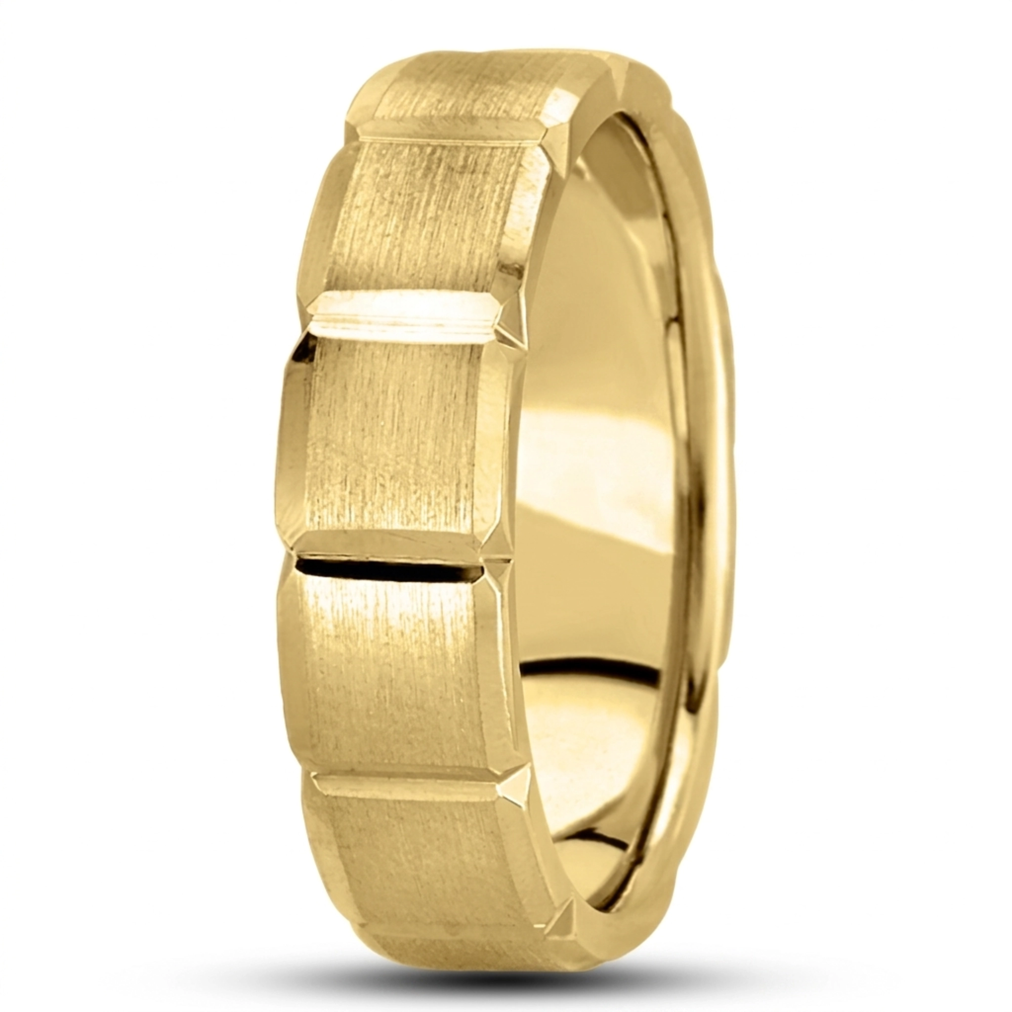 10K yellow gold 6mm. satin basic-diamond-carved-wedding-ring - alternate view 6