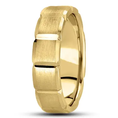 10K yellow gold 6mm. satin basic-diamond-carved-wedding-ring - alternate view 6 thumbnail