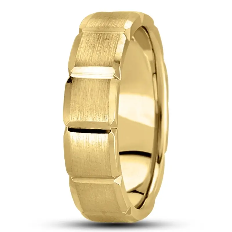 10K yellow gold 6mm. satin basic-diamond-carved-wedding-ring - alternate view 6
